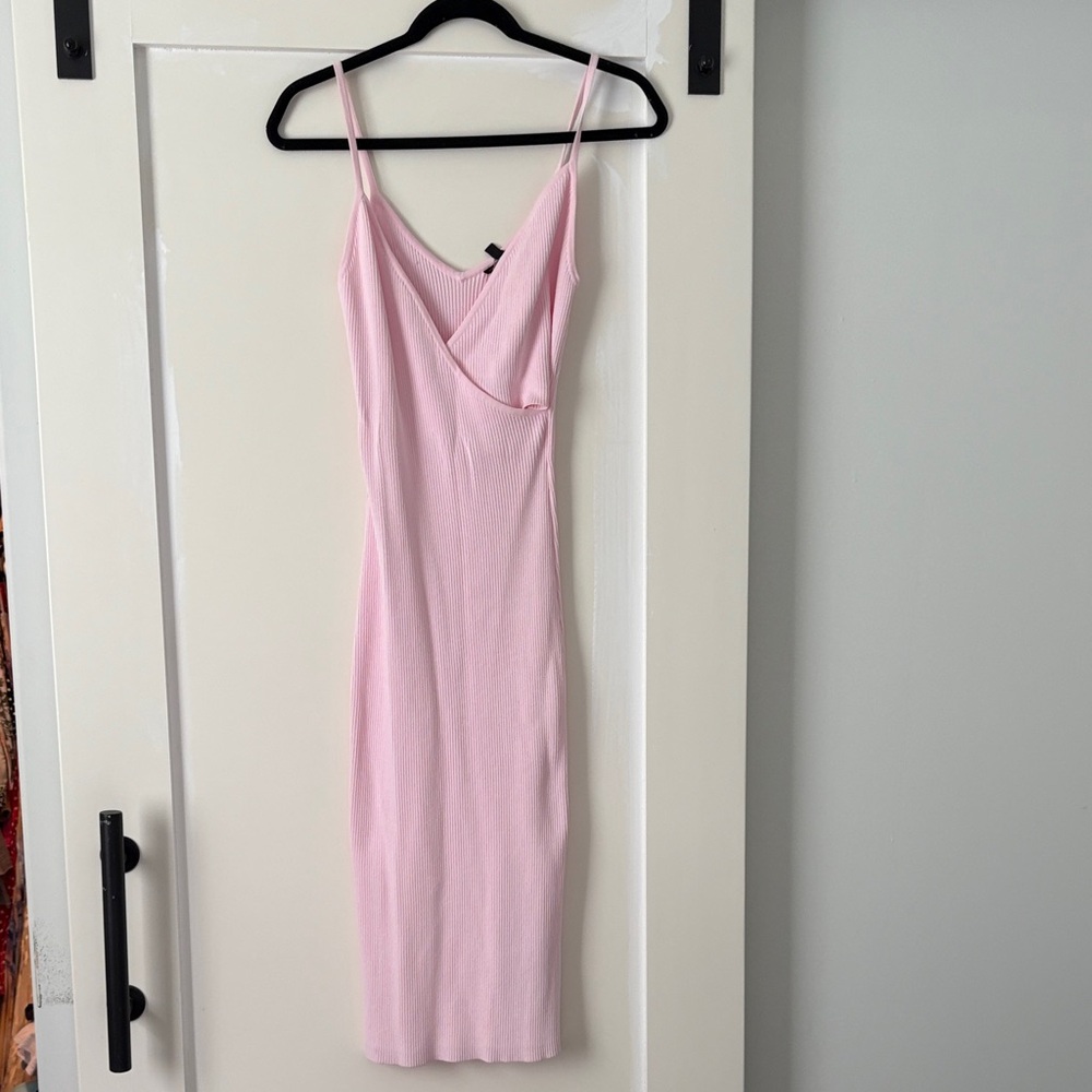 Guess Light Pink Ribbed Midi Slip Dress
